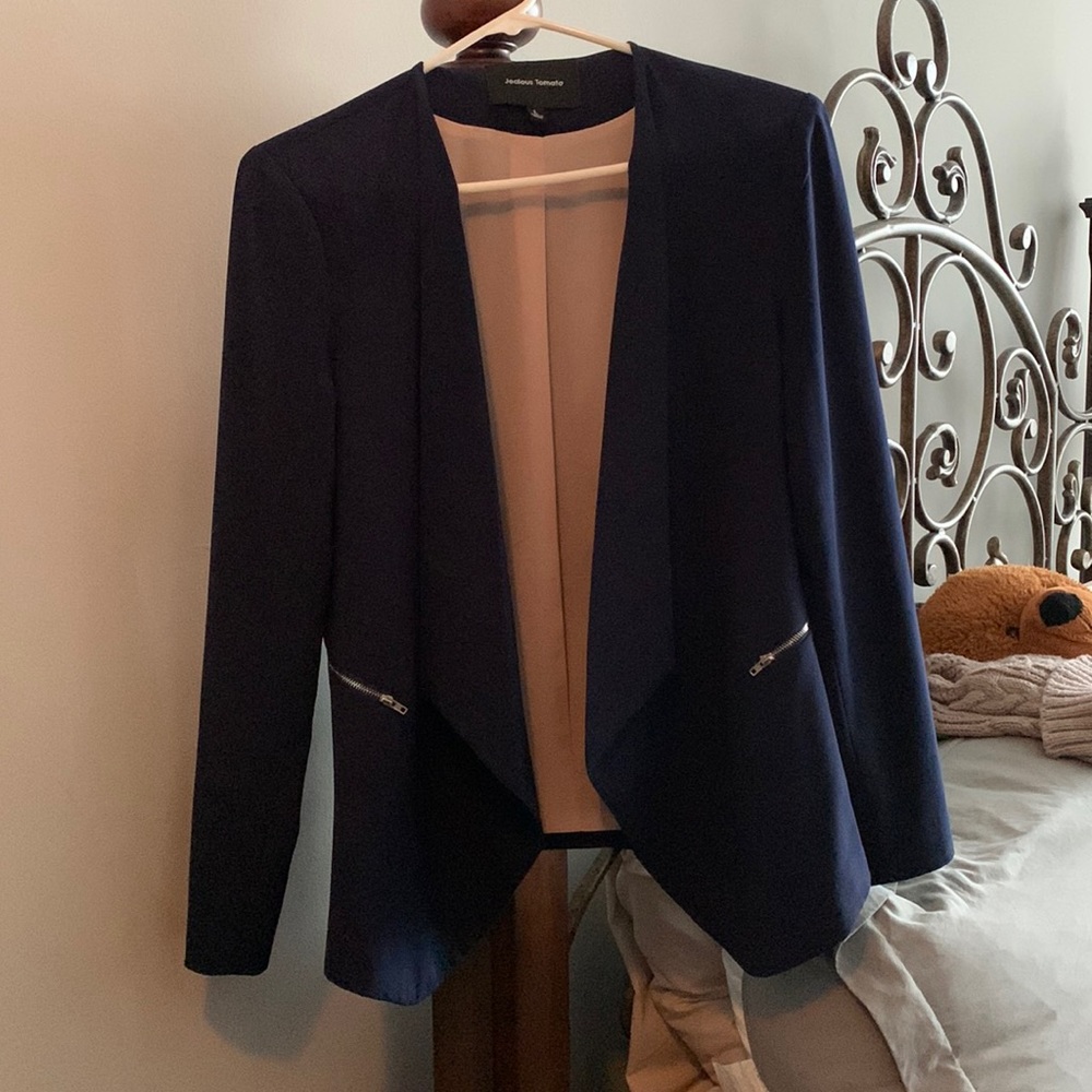 Navy blazer with zipper detail